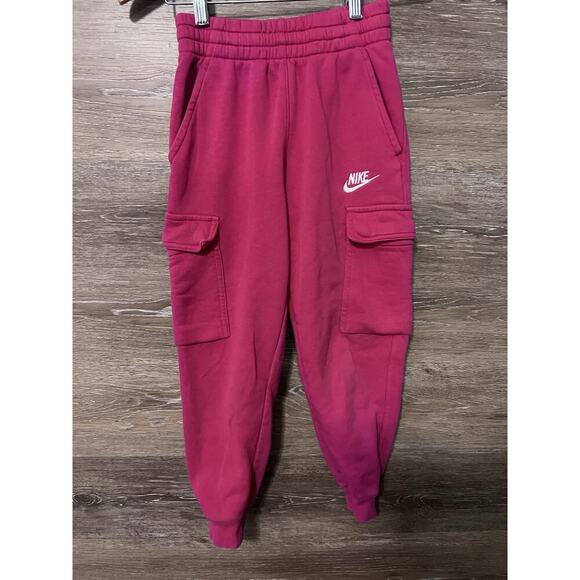Nike Kids Girls Pink Fleece Cargo Joggers Pants SIze Small 4-5 Yrs Barbie - Picture 1 of 10